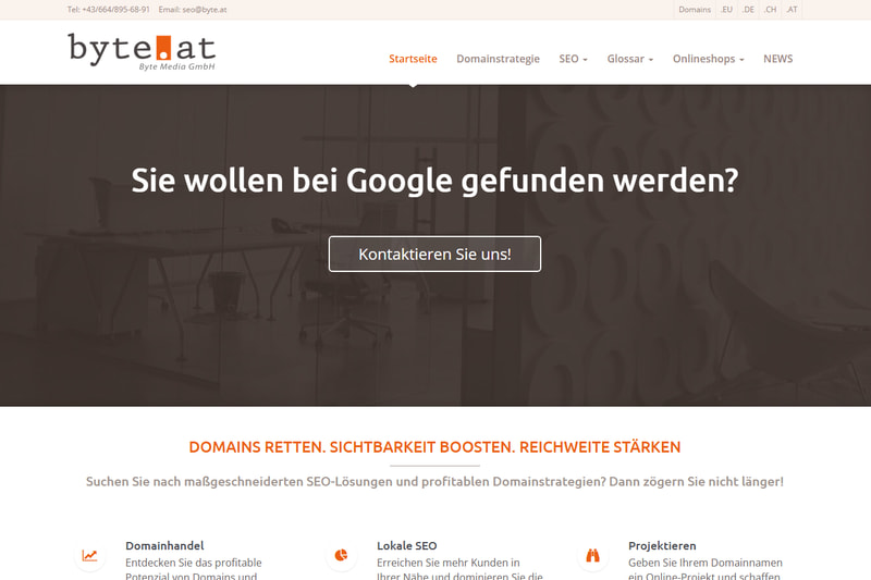 Startseite der Unternehmenswebsite byte.at