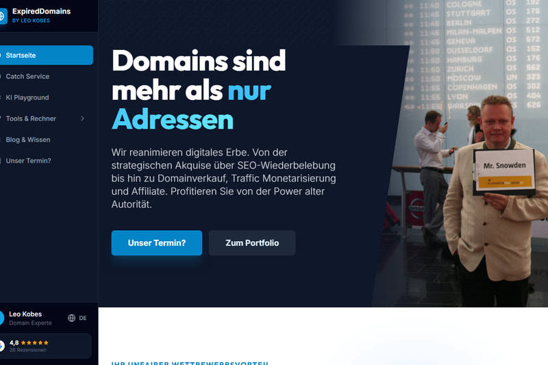 Startseite des Recherche-Werkzeugs expireddomains.eu
