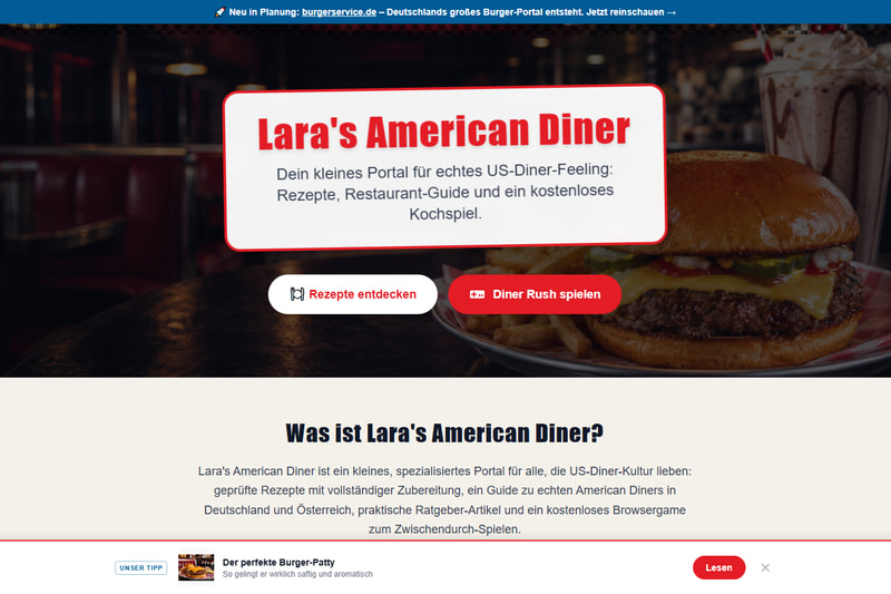 Startseite von Lara's American Diner aus dem Vibe-Coding-Experiment