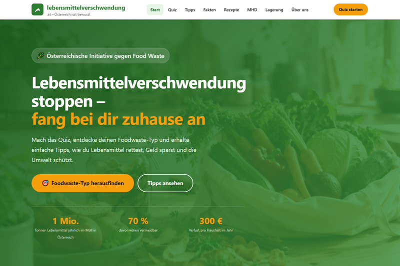 Startseite des Awareness-Portals lebensmittelverschwendung.at